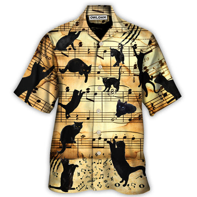 Hawaiian Shirt / Adults / S Black Cat Love Music Note - Hawaiian Shirt - Owls Matrix LTD