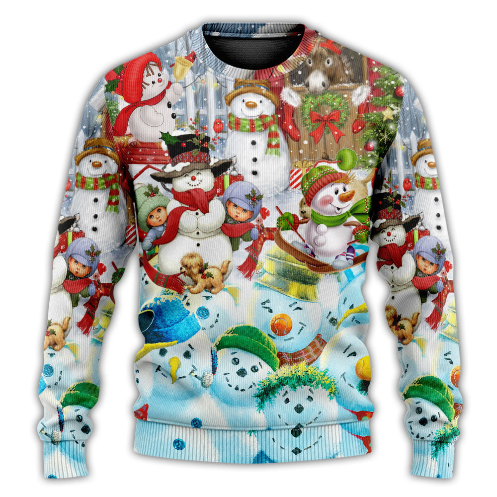 Christmas Sweater / S Snowman Happy Farm Holiday Christmas - Sweater - Ugly Christmas Sweaters - Owls Matrix LTD