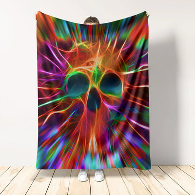 Skull Rainbow Color Love Cool Style - Flannel Blanket - Owls Matrix LTD