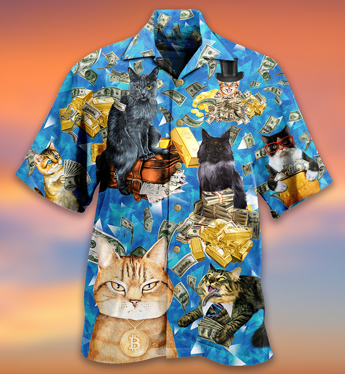 Cat Love Money Cool - Hawaiian Shirt - Owls Matrix LTD