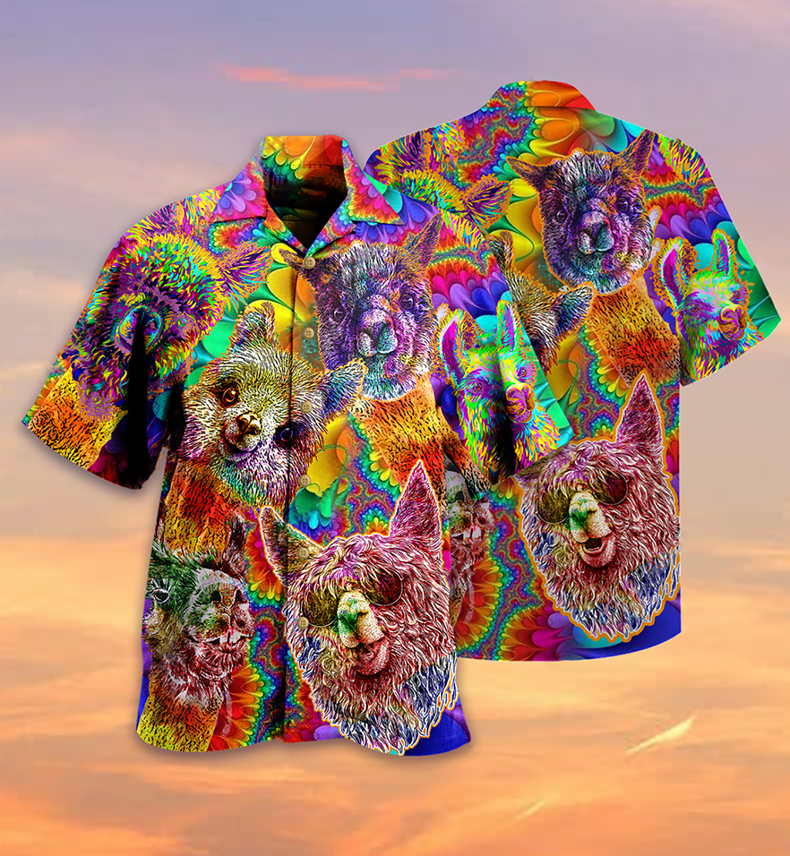 Lama Happiness Smile Mix Color - Hawaiian Shirt - Owls Matrix LTD