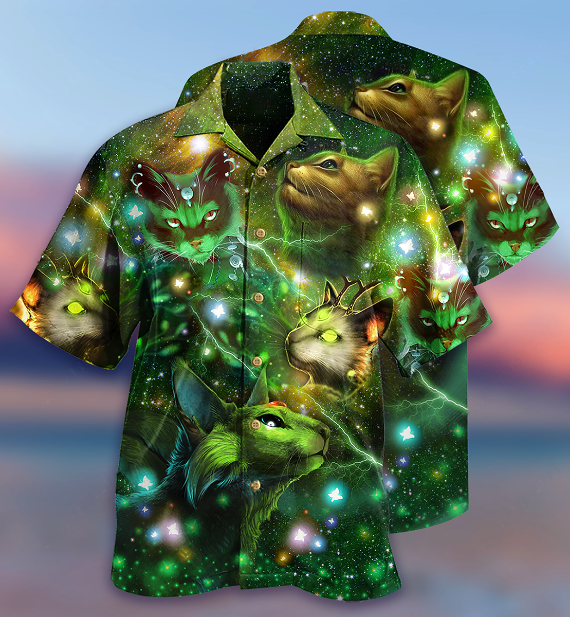 Cat Love Night And Star Mysterious - Hawaiian Shirt - Owls Matrix LTD