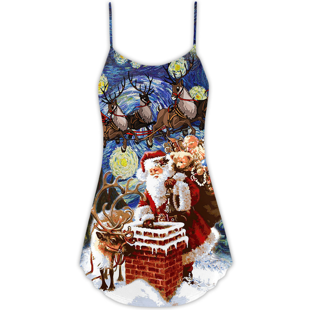Christmas Santa Coming For You - V-neck Sleeveless Cami Dress - Owls Matrix LTD