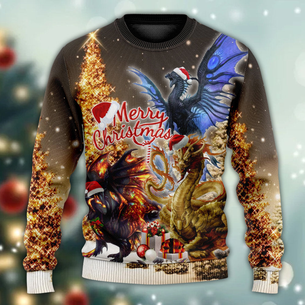 Dragon Merry Christmas Stronger Bright - Sweater - Ugly Christmas Sweaters - Owls Matrix LTD
