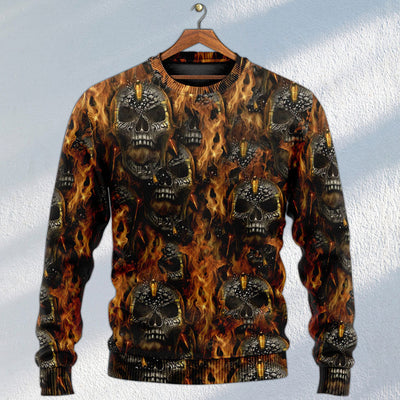 Skull Bullet Head Shot Fire - Sweater - Ugly Christmas Sweaters - Owls Matrix LTD