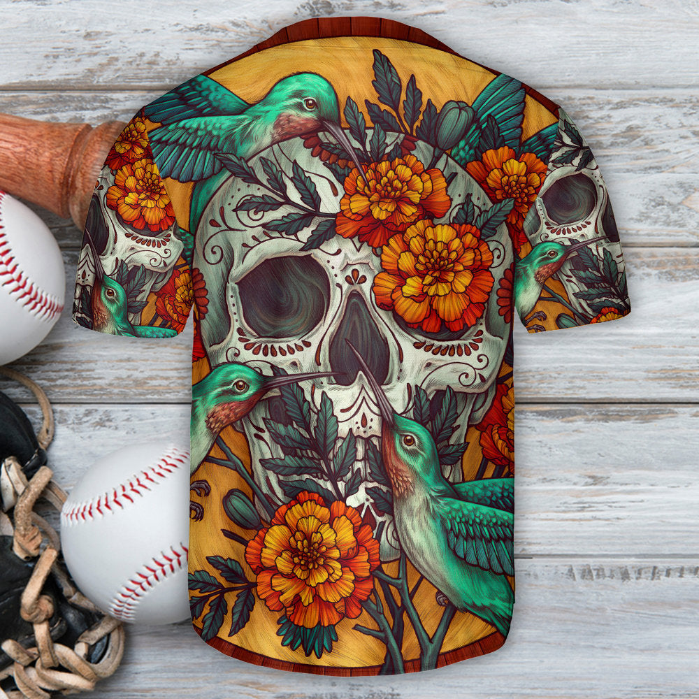 Skull Floral Skull Hummingbird - Baseball Jersey - Owls Matrix LTD
