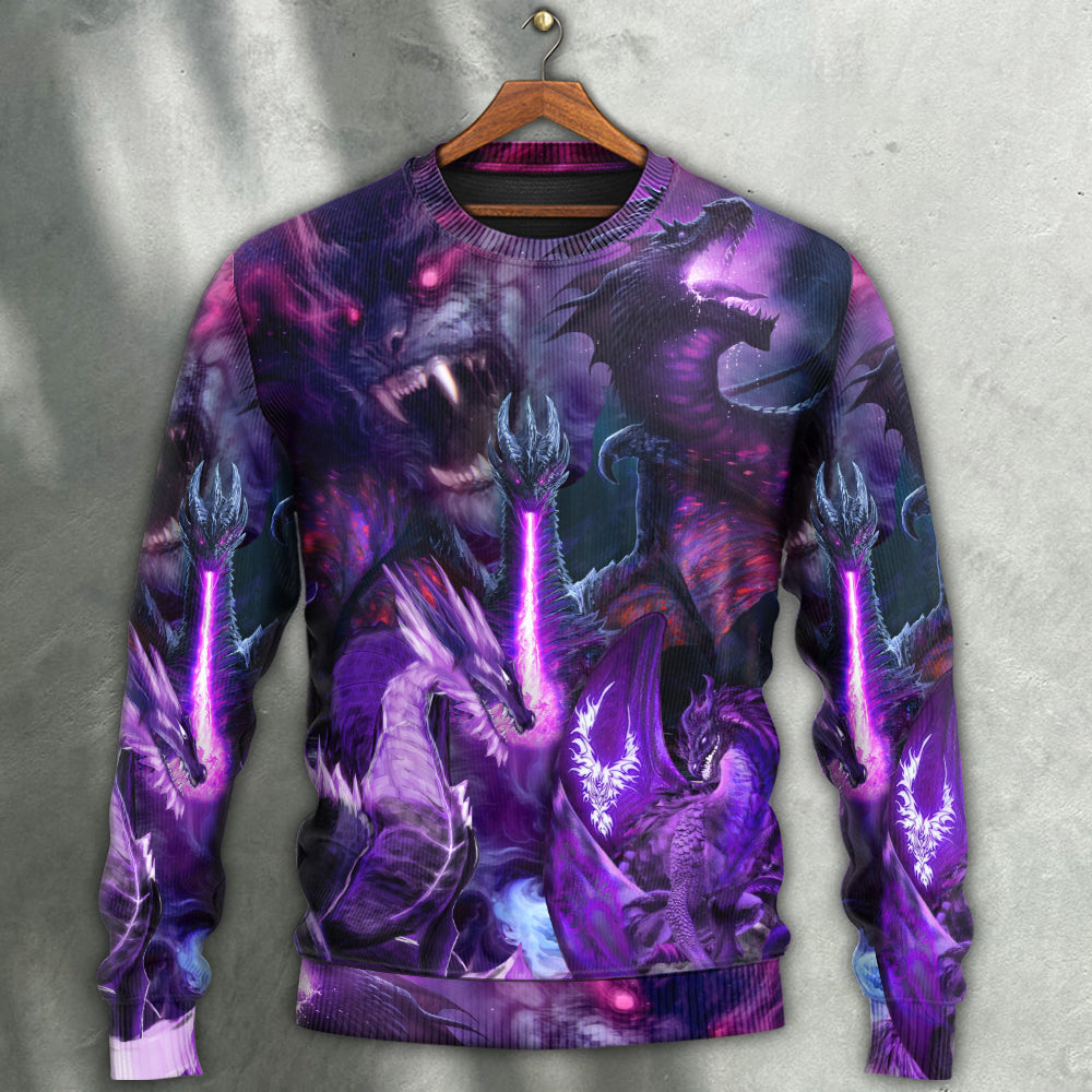 Dragon Dark Purple Lightning Art Style - Sweater - Ugly Christmas Sweaters - Owls Matrix LTD