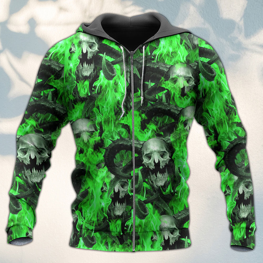 Skull Green Flame Burn - Hoodie - Owls Matrix LTD