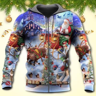 Christmas Rudolph Santa Claus Reindeer Gift Light Art Style - Hoodie - Owls Matrix LTD