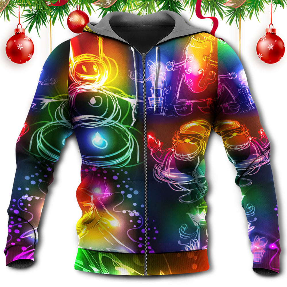 Christmas Santa Claus Tree Snowman Neon Light Style - Hoodie - Owls Matrix LTD