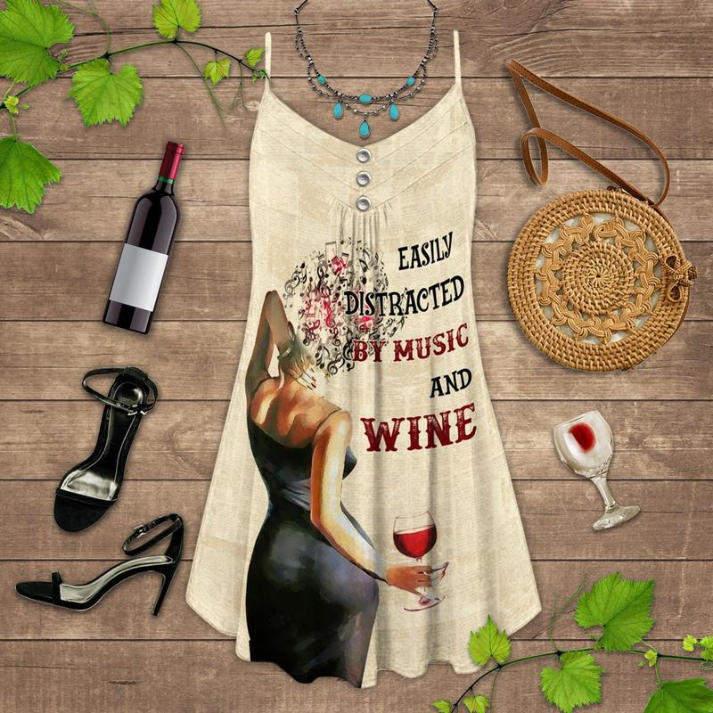 Wine And Summer Vibes Easily Distracted - Summer Dress - Owls Matrix LTD