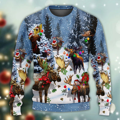 Moose Merry Christmas Snow - Sweater - Ugly Christmas Sweaters - Owls Matrix LTD