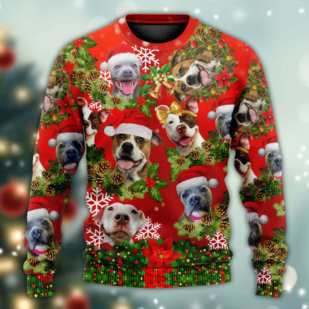 Pitbull Christmas Pitbulls Are Family - Sweater - Ugly Christmas Sweaters - Owls Matrix LTD