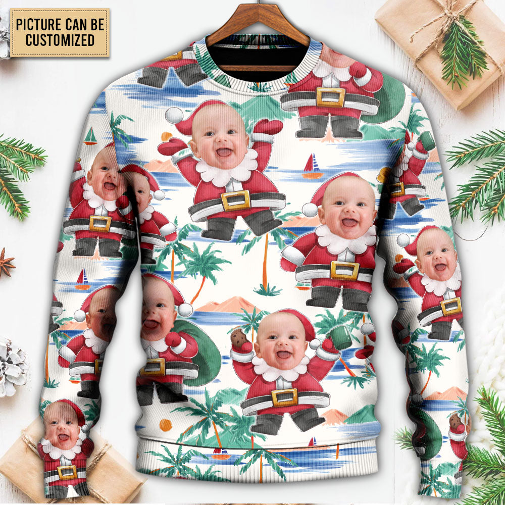 Christmas Santa Summer Beach Custom Photo - Sweater - Ugly Christmas Sweaters - Owls Matrix LTD