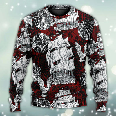 Sailing Ship Old Vintage Anchor Sea Life - Sweater - Ugly Christmas Sweaters - Owls Matrix LTD