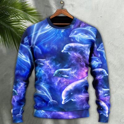 Dolphin Galaxy Neon Glow Style - Sweater - Ugly Christmas Sweaters - Owls Matrix LTD