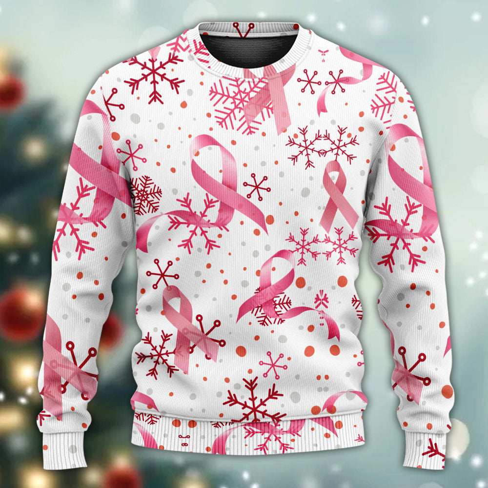 Breast Cancer Pink Ribbon Merry Christmas - Sweater - Ugly Christmas Sweaters - Owls Matrix LTD