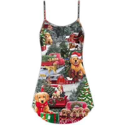 Christmas Dogs Love Christmas Every Time - V-neck Sleeveless Cami Dress - Owls Matrix LTD