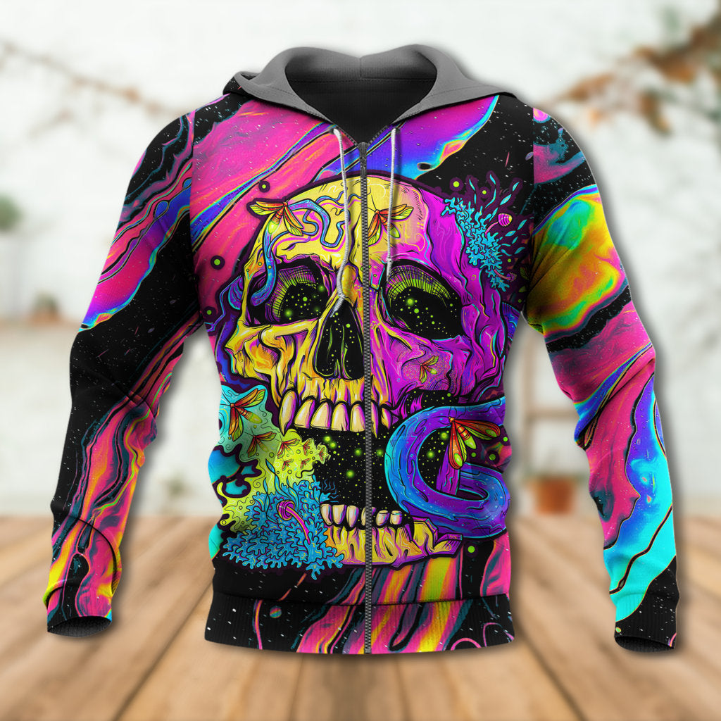 Skull And moth Night Butterfly Neon Style - Hoodie - Owls Matrix LTD