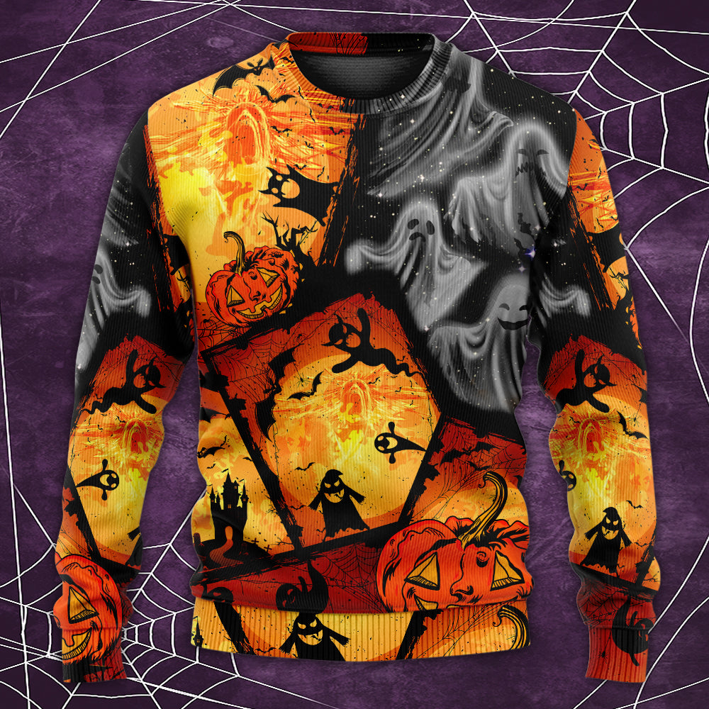 Halloween Ghost Pumpkin Scary - Sweater - Ugly Christmas Sweaters - Owls Matrix LTD