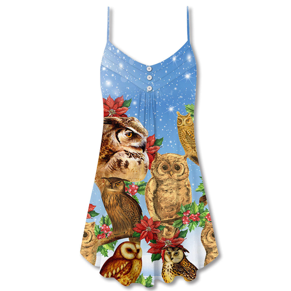 Owl Family Retro Merry Christmas - V-neck Sleeveless Cami Dress - Owls Matrix LTD