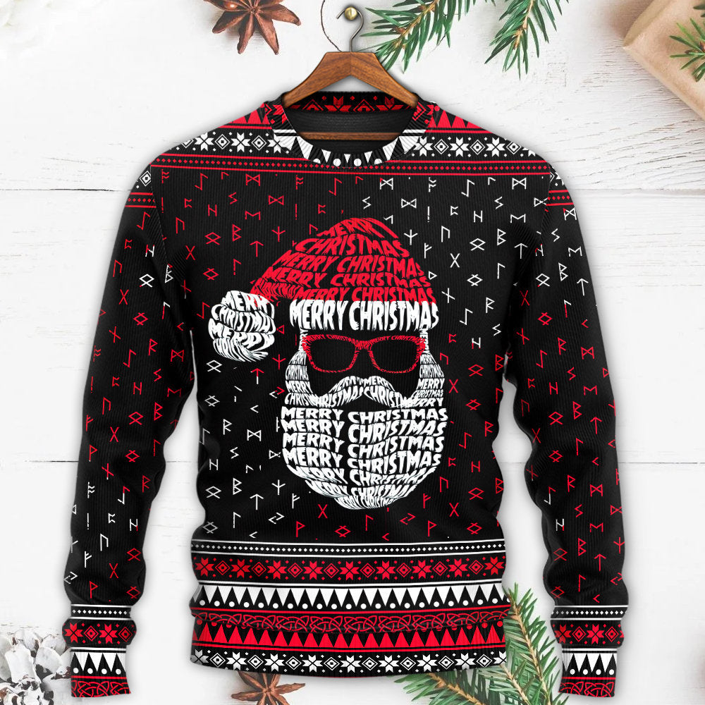 Christmas Santa Claus Retro Viking Pattern - Sweater - Ugly Christmas Sweaters - Owls Matrix LTD