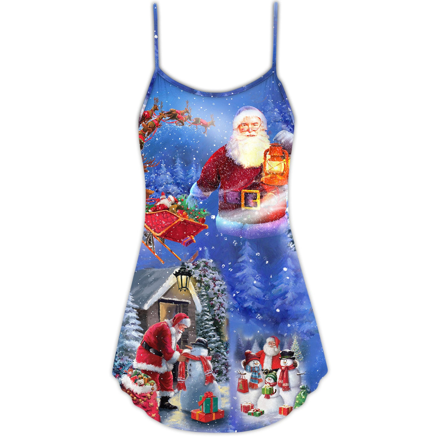 Christmas Merry Xmas Santa Claus Is Coming To Town - V-neck Sleeveless Cami Dress - Owls Matrix LTD