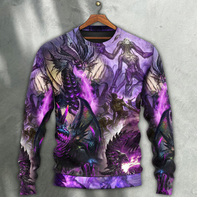 Dragon Purple Skull Monster Lightning Fight Art Style - Sweater - Ugly Christmas Sweaters - Owls Matrix LTD
