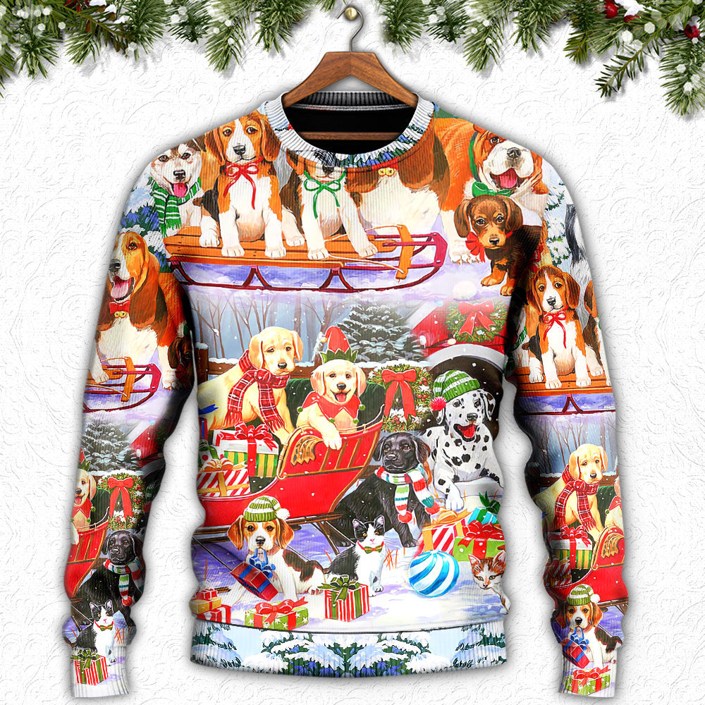 Dog Snowman Christmas Tree Merry Xmas - Sweater - Ugly Christmas Sweaters - Owls Matrix LTD