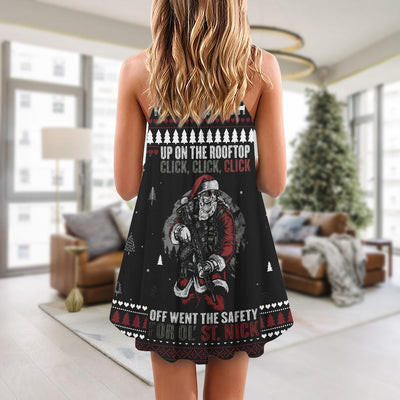 Christmas Up On The Rooftop Click Click Click Santa Claus - V-neck Sleeveless Cami Dress - Owls Matrix LTD