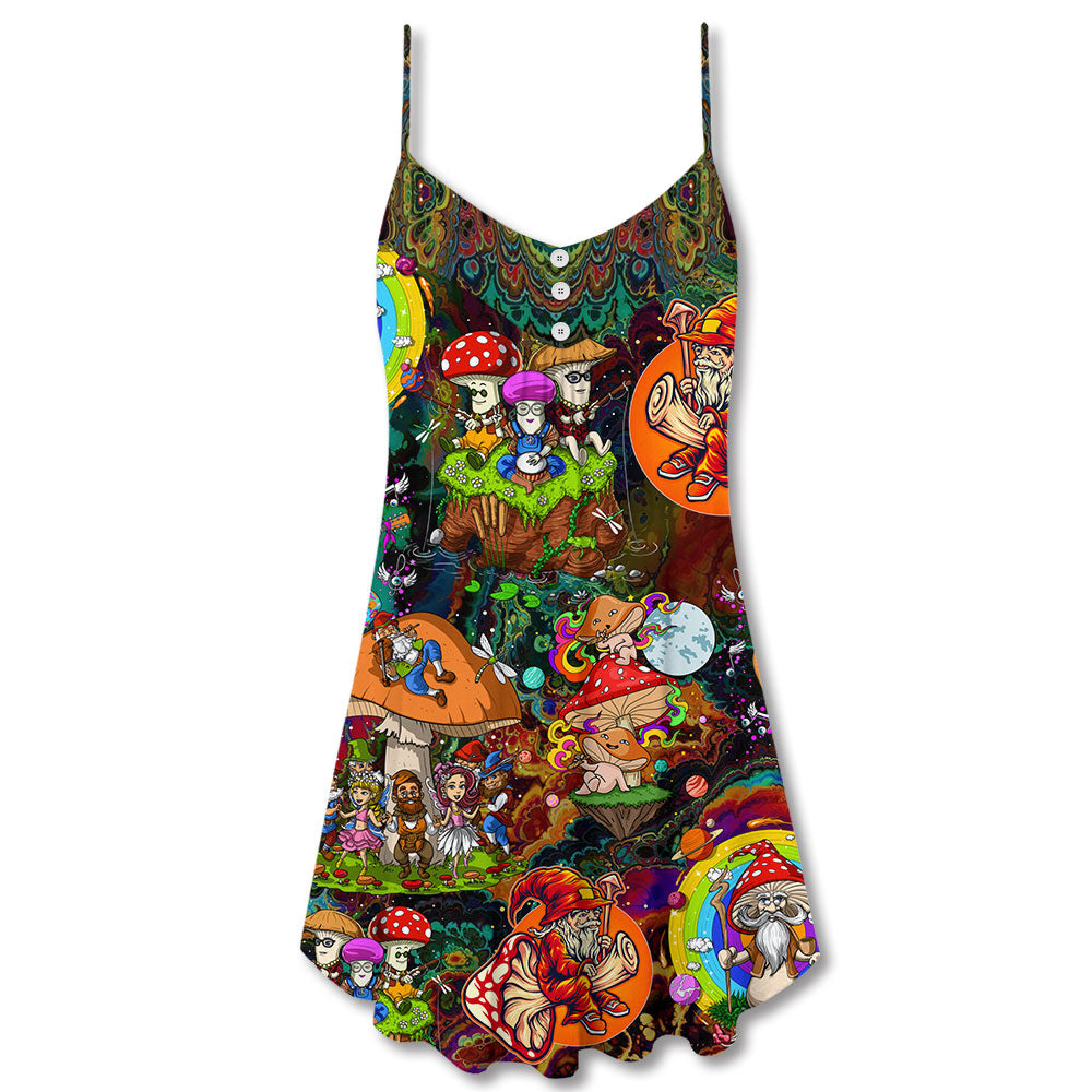 Hippie Mushroom Trippy Colorful Lover - V-neck Sleeveless Cami Dress - Owls Matrix LTD