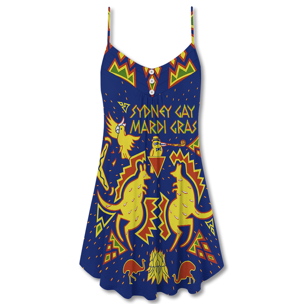 Sydney Mardi Gras Kangaroo Koala Art - V-neck Sleeveless Cami Dress - Owls Matrix LTD