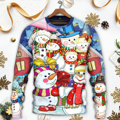 Christmas Snowman Merry Xmas And Happy New Year Art Style - Sweater - Ugly Christmas Sweaters - Owls Matrix LTD