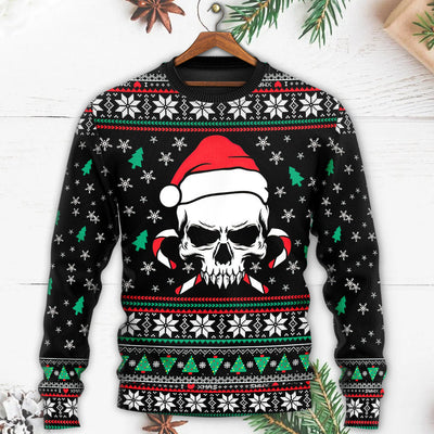 Christmas Skull Wearing Santa Claus Hat And Sweat Candy - Sweater - Ugly Christmas Sweaters - Owls Matrix LTD