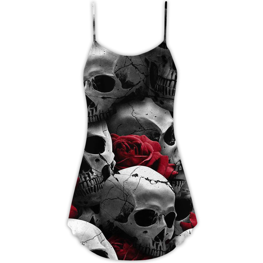 Skull Death Love Rose - V-neck Sleeveless Cami Dress - Owls Matrix LTD