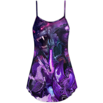 Dragon Dark Purple Lightning Art Style - V-neck Sleeveless Cami Dress - Owls Matrix LTD