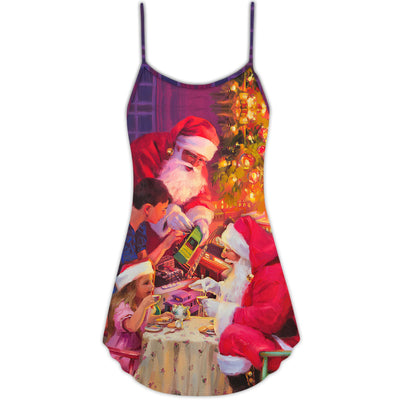 Christmas Santa Claus Story Light Art Style - V-neck Sleeveless Cami Dress - Owls Matrix LTD