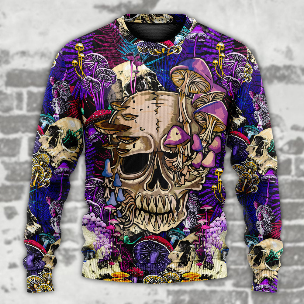 Mushroom Crazy Bright Magic Psychedelic Skull - Sweater - Ugly Christmas Sweaters - Owls Matrix LTD