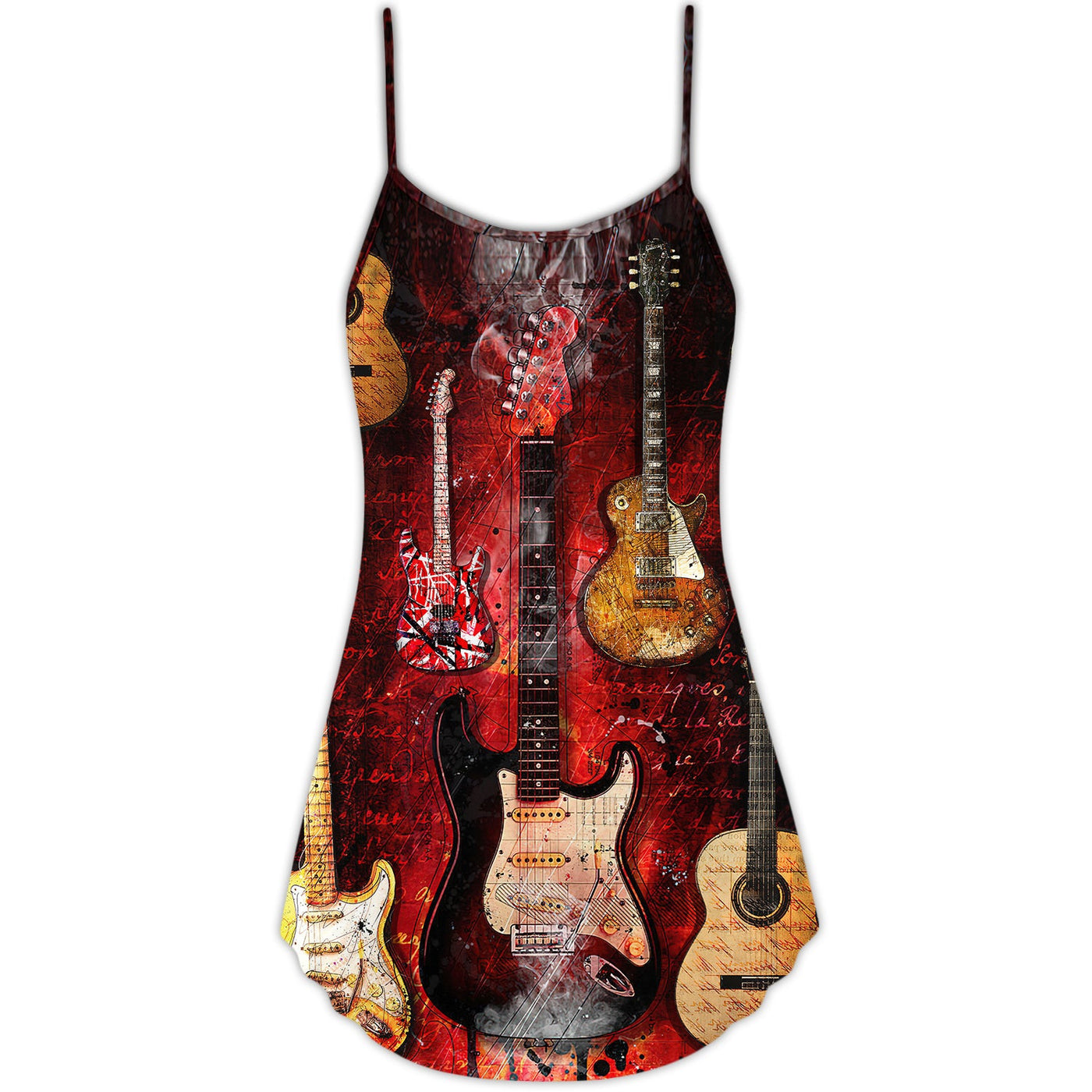 Halloween Guitar Abstract Guitar Art Style - V-neck Sleeveless Cami Dress - Owls Matrix LTD
