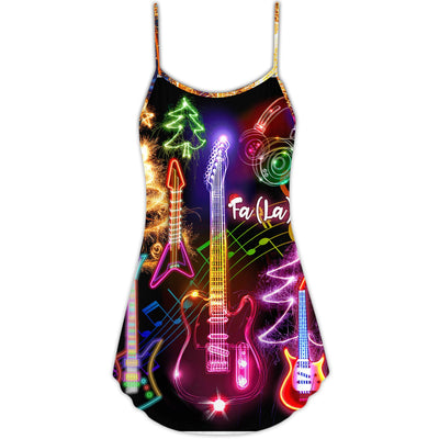Christmas Guitar Tree Happy Glow Light Style - V-neck Sleeveless Cami Dress - Owls Matrix LTD
