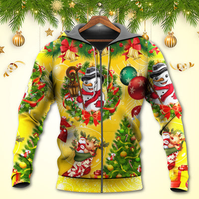 Christmas Funny Snowman Happy Christmas Tree Yellow Light - Hoodie - Owls Matrix LTD