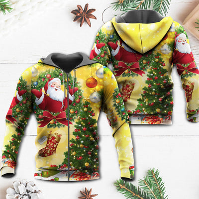 Christmas Tree Yellow Santa Claus - Hoodie - Owls Matrix LTD