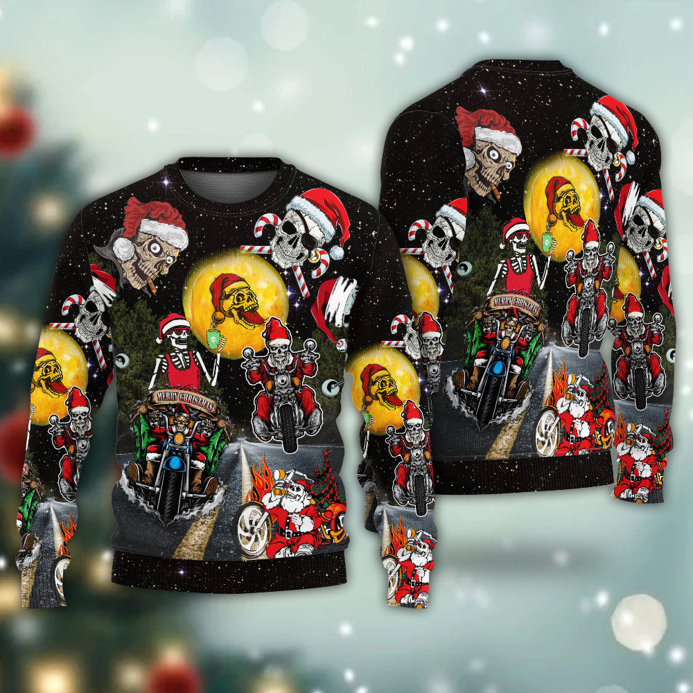 Skull Santa Is Racing To You Christmas - Sweater - Ugly Christmas Sweaters - Owls Matrix LTD