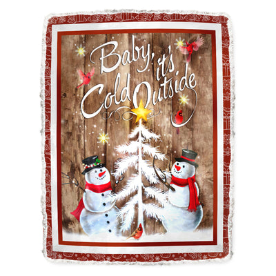 Fleece Blanket / 50" x 60" Cardinal Snowman Merry Christmas Baby It's Cold Ourside - Flannel Blanket - Owls Matrix LTD