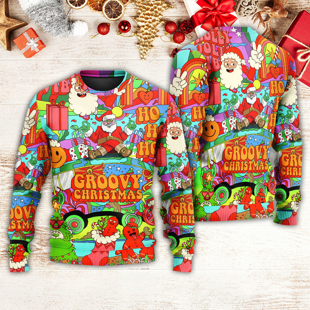 Christmas Hippie Santa Bus Peace - Sweater - Ugly Christmas Sweaters - Owls Matrix LTD