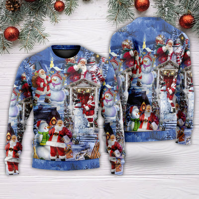 Santa And Snowman Happy Holiday Christmas - Sweater - Ugly Christmas Sweaters - Owls Matrix LTD
