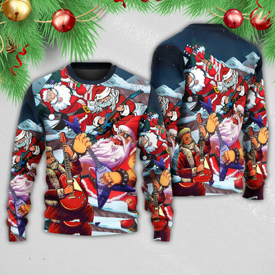 Christmas Santa With Electric Guitar - Sweater - Ugly Christmas Sweaters - Owls Matrix LTD