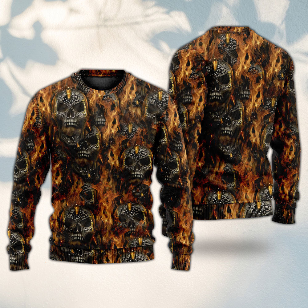 Skull Bullet Head Shot Fire - Sweater - Ugly Christmas Sweaters - Owls Matrix LTD