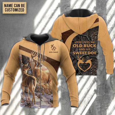 Deer Here Lives An Old Buck And His Sweet Doe Personalized - Hoodie - Owls Matrix LTD