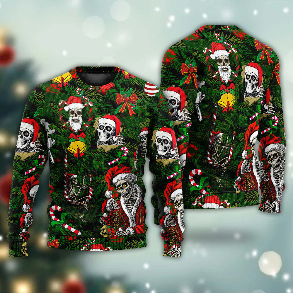 Skull Merry Xmas Happy Christmas - Sweater - Ugly Christmas Sweaters - Owls Matrix LTD